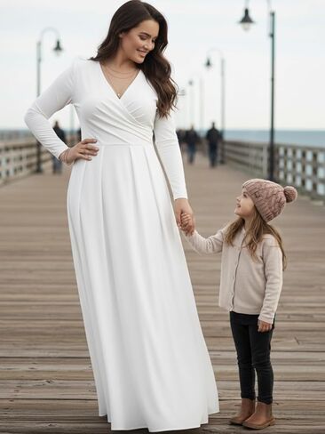KOH KOH Womens Long V-Neck Full Sleeve Semi Formal Flowy Evening Cute Maxi Dress in Kuwait