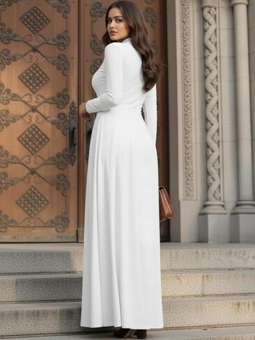 KOH KOH Womens Long V-Neck Full Sleeve Semi Formal Flowy Evening Cute Maxi Dress in Kuwait