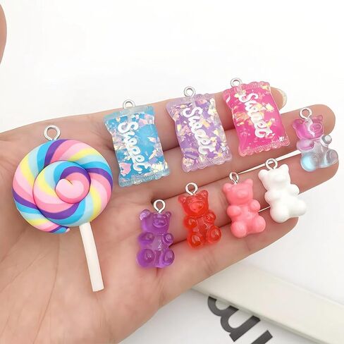 50 Pcs Assorted Colors Candy Pendant Charms, Cute Lollipop Bear Resin Charms for Jewelry Keychain Necklace Bracelet Earrings Making, DIY Crafts Supplies in Saudi Arabia