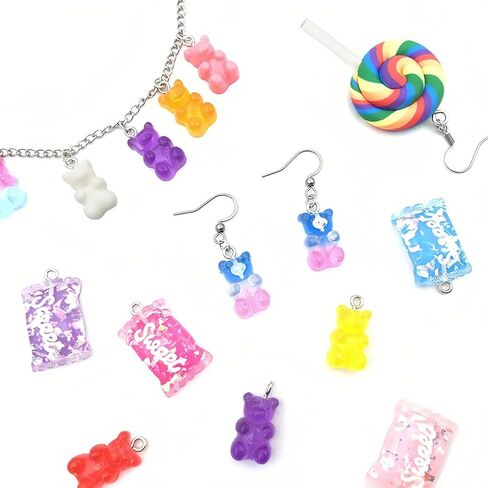50 Pcs Assorted Colors Candy Pendant Charms, Cute Lollipop Bear Resin Charms for Jewelry Keychain Necklace Bracelet Earrings Making, DIY Crafts Supplies in Saudi Arabia