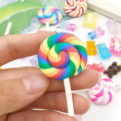 50 Pcs Assorted Colors Candy Pendant Charms, Cute Lollipop Bear Resin Charms for Jewelry Keychain Necklace Bracelet Earrings Making, DIY Crafts Supplies in Saudi Arabia