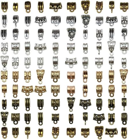 Youdiyla 100pcs Clasp Bail Beads Charms,Bail Tube Beads, Loose Spacer Bead,Bead Hanger Charm for Jewelry Making DIY Necklace Bracelet (Mix 5color) SN856 in Saudi Arabia