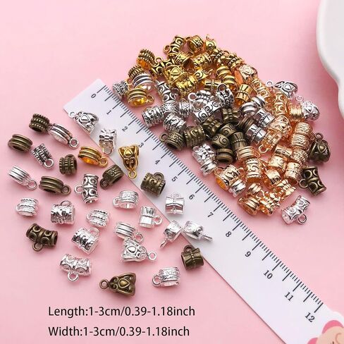 Youdiyla 100pcs Clasp Bail Beads Charms,Bail Tube Beads, Loose Spacer Bead,Bead Hanger Charm for Jewelry Making DIY Necklace Bracelet (Mix 5color) SN856 in Saudi Arabia