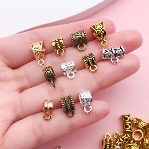Youdiyla 100pcs Clasp Bail Beads Charms,Bail Tube Beads, Loose Spacer Bead,Bead Hanger Charm for Jewelry Making DIY Necklace Bracelet (Mix 5color) SN856 in Saudi Arabia