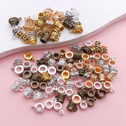 Youdiyla 100pcs Clasp Bail Beads Charms,Bail Tube Beads, Loose Spacer Bead,Bead Hanger Charm for Jewelry Making DIY Necklace Bracelet (Mix 5color) SN856 in Saudi Arabia