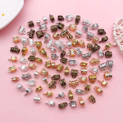 Youdiyla 100pcs Clasp Bail Beads Charms,Bail Tube Beads, Loose Spacer Bead,Bead Hanger Charm for Jewelry Making DIY Necklace Bracelet (Mix 5color) SN856 in Saudi Arabia