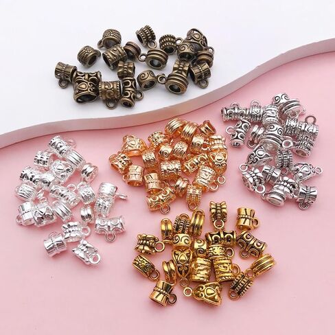 Youdiyla 100pcs Clasp Bail Beads Charms,Bail Tube Beads, Loose Spacer Bead,Bead Hanger Charm for Jewelry Making DIY Necklace Bracelet (Mix 5color) SN856 in Saudi Arabia