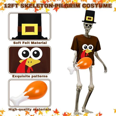 UMEELR 12 Foot Skeleton Christmas Outfit, Xmas T-Shirt & Santa Hat Set, Christmas Costume Accessories for Holiday Garden Lawn Outdoor Decor (Skeleton Not Included) in Saudi Arabia
