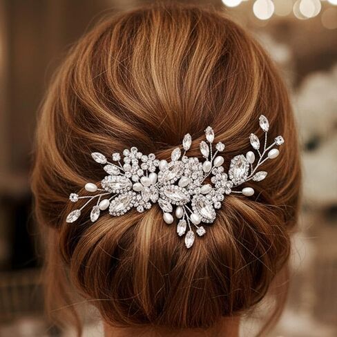 مشط شعر الزفاف من Casdre Crystal Bride قطعة شعر لؤلؤية لحفلات الزفاف للنساء والفتيات (فضي) in Kuwait