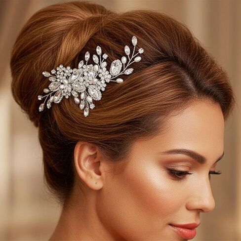 مشط شعر الزفاف من Casdre Crystal Bride قطعة شعر لؤلؤية لحفلات الزفاف للنساء والفتيات (فضي) in Kuwait