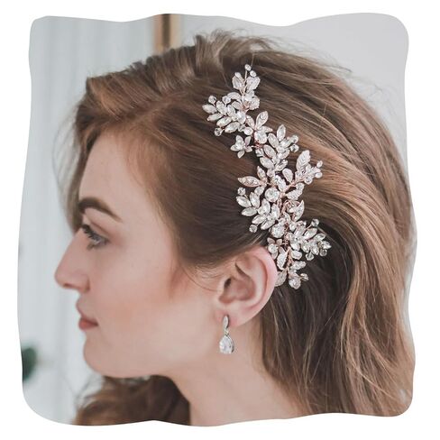 Evild Rhinestone Wedding Hair Comb Leaf Bead Headpieces Clip Crystal Bridal Headdress Flower Accessories for Brides and Bridesmaids (Silver) in Kuwait