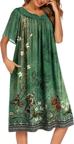 Ekouaer House Dress with Pockets Nightgown for Order People Lounge Dresses Patio House Coats Grandma Pajamas Mumus Dress in Saudi Arabia