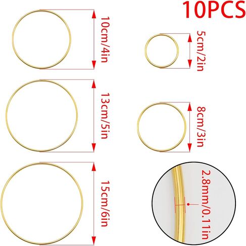 10 قطع من حلقات صائدة الأحلام مقاس 8 بوصة من يوسينورا، حلقات معدنية على شكل زهور إكليل مكرمية ذهبية لصائد الأحلام، تعليق على الحائط بنفسك (8 بوصة) in Kuwait