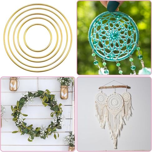 10 قطع من حلقات صائدة الأحلام مقاس 8 بوصة من يوسينورا، حلقات معدنية على شكل زهور إكليل مكرمية ذهبية لصائد الأحلام، تعليق على الحائط بنفسك (8 بوصة) in Kuwait