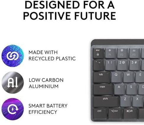 لوحة مفاتيح Logitech MX الميكانيكية الصغيرة اللاسلكية المضيئة، مفاتيح Clicky، إضاءة خلفية، بلوتوث، USB-C، macOS، Windows، Linux، iOS، Android، معدن (متجدد) in Saudi Arabia