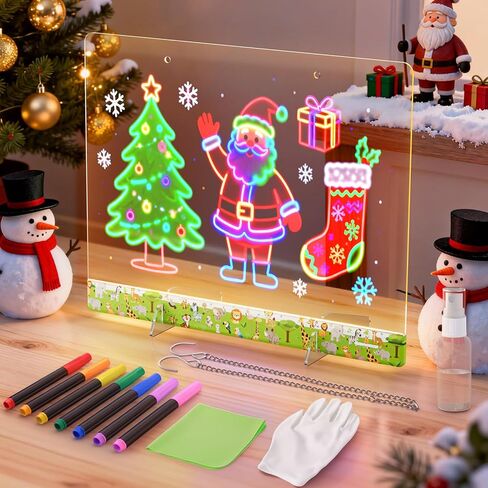 16" LumiBoard LED Drawing Board for Kids - 7 Colors & 10 Modes Rechargeable Acrylic LED Note Board with 7 Markers Cleaning Kit, Birthday & Christmas Gifts for Kids/Girls/Teens in Saudi Arabia
