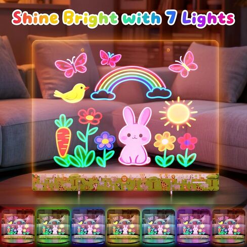 16" LumiBoard LED Drawing Board for Kids - 7 Colors & 10 Modes Rechargeable Acrylic LED Note Board with 7 Markers Cleaning Kit, Birthday & Christmas Gifts for Kids/Girls/Teens in Saudi Arabia