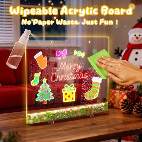 16" LumiBoard LED Drawing Board for Kids - 7 Colors & 10 Modes Rechargeable Acrylic LED Note Board with 7 Markers Cleaning Kit, Birthday & Christmas Gifts for Kids/Girls/Teens in Saudi Arabia