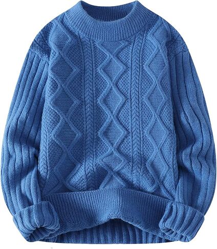 سترة Aelfric Eden كبيرة الحجم ذات رسومات ملونة، بلوفر محبوك برقبة دائرية، سترات كاجوال للشارع باللون الأزرق in Kuwait