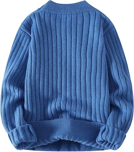 سترة Aelfric Eden كبيرة الحجم ذات رسومات ملونة، بلوفر محبوك برقبة دائرية، سترات كاجوال للشارع باللون الأزرق in Kuwait