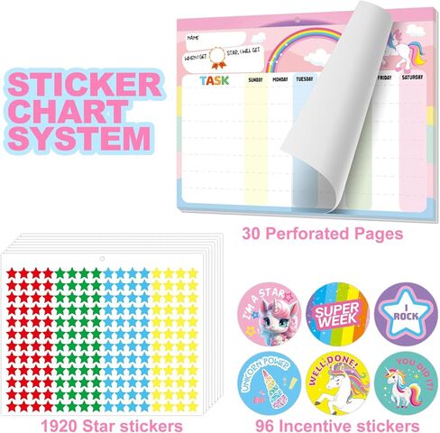 Behavior Reward Chart System for Kids Girls Toddlers - Pad with 30 Chore Charts, 1920 Star Stickers, 96 Incentive Stickers to Motivate Responsibility and Good Habits (Mermaid) in Saudi Arabia
