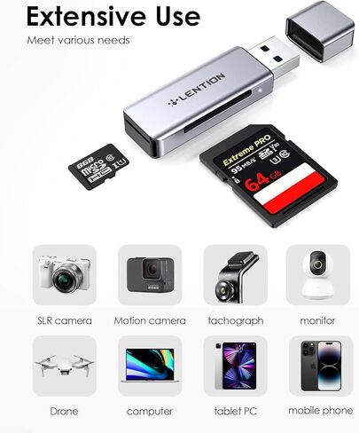 LENTION USB C to SD/Micro SD Card Reader, Type C SD 3.0 Card Adapter Compatible 2023-2016 MacBook Pro 13/15/16, New Mac Air/iPad Pro/Surface, S20/S10/S9/S8/Plus/Note, More (CB-C7, Space Gray) in Kuwait