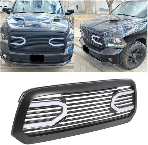 شواية أمامية ECOTRIC متوافقة مع 2013-2018 دودج رام 1500 (كروم مع ضوء) غطاء بديل لشبكة غطاء محرك السيارة الكبير in Saudi Arabia