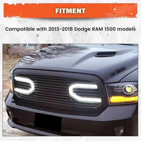 شواية أمامية ECOTRIC متوافقة مع 2013-2018 دودج رام 1500 (كروم مع ضوء) غطاء بديل لشبكة غطاء محرك السيارة الكبير in Saudi Arabia