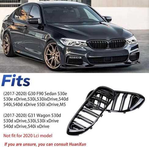 استبدال شبكة الكلى الأمامية F10 Grill متوافق مع 2010-2017 BMW 5 Series F10 F11 F18 سيدان 520i 528i 535d 535i 550i مادة ABS سهلة التركيب (شريحة واحدة سوداء لامعة، F10 (2010-2016)) in Saudi Arabia