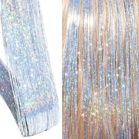 Hair Tinsel Kit With Tool 3200 strands Tinsel Hair Extensions 12 Colors Fairy Hair Tinsel, Sparkling Shiny Hair Tinsel Heat Resistant (Plier+Pulling Needle+Comb+2pcs Tool Loop+100 Dark Beads) in Kuwait