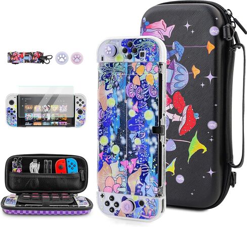 Carrying Case Compatible with Nintendo Switch/Switch OLED, Tear of The Kingdom Portable Travel Hard Shell for Switch Accessories with Game Card Case, Handle Strap, 2 Thumb Grip Caps, Black in Saudi Arabia