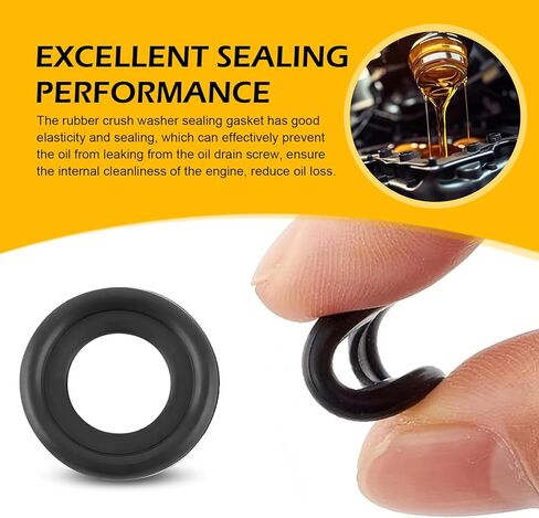 25 PCS M14 Oil Drain Plug Gasket, Rubber Crush Washer Seal, OEM #F5TZ-6734-BA 097-139 5066453 72907 20453, Compatible with Ford Lincoln Mercury Escape (Black) in Kuwait