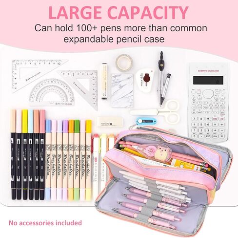 Glitter Rainbow Pencil Case, Large Capacity Pencil Pouch Pen Bag Organizer with 3 Compartments for Student School Office Supplies, Cute Pencil Holder Pen Box Stationary Bag in Saudi Arabia