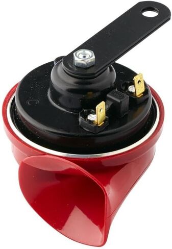 HELLA 3FG 007 424-011 Trumpet Horn - TE16-12V - 110dB(A) - نطاق التردد: 500 هرتز - نغمة عالية - كهربائي - لون السكن: أحمر / أسود - موصل إضافي مسطح in Saudi Arabia