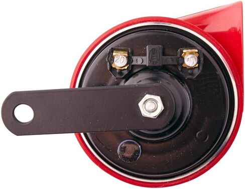 HELLA 3FG 007 424-011 Trumpet Horn - TE16-12V - 110dB(A) - نطاق التردد: 500 هرتز - نغمة عالية - كهربائي - لون السكن: أحمر / أسود - موصل إضافي مسطح in Saudi Arabia