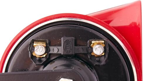 HELLA 3FG 007 424-011 Trumpet Horn - TE16-12V - 110dB(A) - نطاق التردد: 500 هرتز - نغمة عالية - كهربائي - لون السكن: أحمر / أسود - موصل إضافي مسطح in Saudi Arabia