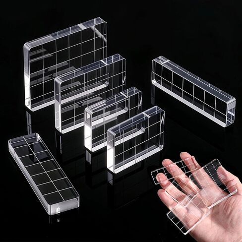 6Pcs Acrylic Blocks for Stamping, Acrylic Stamp Blocks, Clear Stamping Tools Set with Grid Lines for Scrapbooking DIY Crafts Card Making, Assorted Sizes in Saudi Arabia
