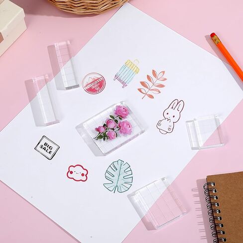 6Pcs Acrylic Blocks for Stamping, Acrylic Stamp Blocks, Clear Stamping Tools Set with Grid Lines for Scrapbooking DIY Crafts Card Making, Assorted Sizes in Saudi Arabia