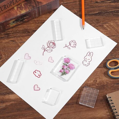 6Pcs Acrylic Blocks for Stamping, Acrylic Stamp Blocks, Clear Stamping Tools Set with Grid Lines for Scrapbooking DIY Crafts Card Making, Assorted Sizes in Saudi Arabia