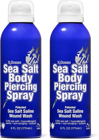 H2Ocean Sea Salt Saline Body Piercing Aftercare Spray and Wound Wash, Keloid Bump Treatment For Ear, Nose, Naval & Oral Piercings, Soothes, Cleanses, Sterilizes Skin, Vegan, Organic 6 oz in Saudi Arabia