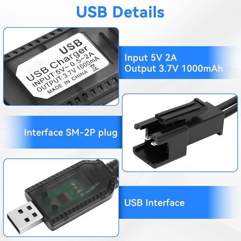 2Pcs 3.7V Battery Charger USB with JST SM-2P Plug Connector lipo Battery Charger 3.7v USB RC Stunt Car Boat Trucks Etc in Saudi Arabia