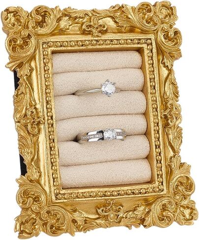FINGERINSPIRE Vintage Ring Holder 4x3.2x0.9inch Rectangle Jewelry Rings Display Frame 5 Slots Gold Resin Frame Stand with Antique White Cloth Lining for Ring Jewelry Organizer Photography Supply in Saudi Arabia