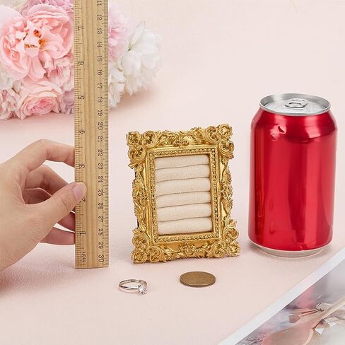 FINGERINSPIRE Vintage Ring Holder 4x3.2x0.9inch Rectangle Jewelry Rings Display Frame 5 Slots Gold Resin Frame Stand with Antique White Cloth Lining for Ring Jewelry Organizer Photography Supply in Saudi Arabia