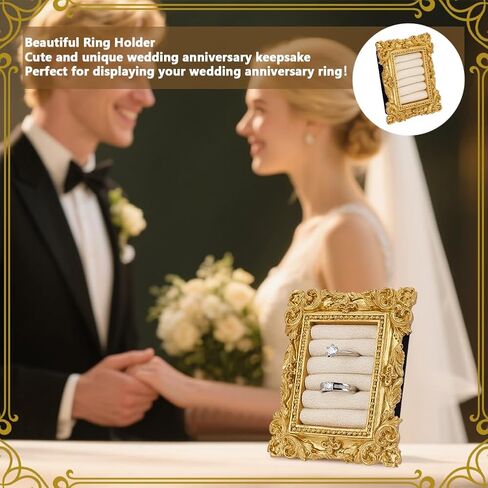 FINGERINSPIRE Vintage Ring Holder 4x3.2x0.9inch Rectangle Jewelry Rings Display Frame 5 Slots Gold Resin Frame Stand with Antique White Cloth Lining for Ring Jewelry Organizer Photography Supply in Saudi Arabia