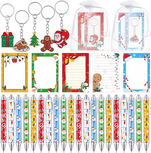 Ctosree 120 Pcs Christmas Sticky Note and Pen Set Christmas Party Favors Gift Xmas Stationery Gifts with Notepad Ballpoint Pen Keychain Organza Bag for Adults Office Party Supplies in Saudi Arabia