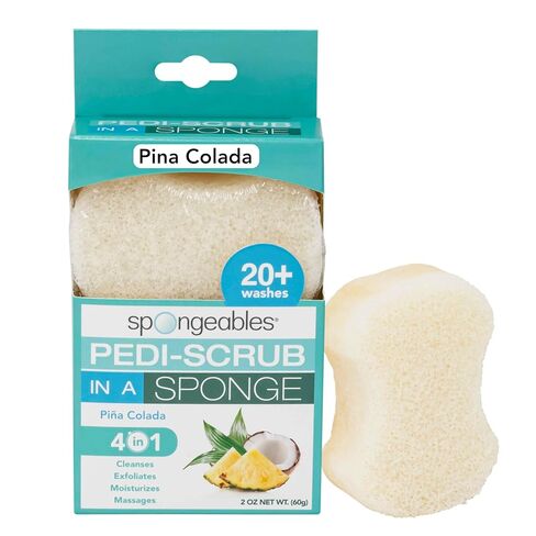 Spongeables Pedi-Scrub Foot Buffer, Clean & Fresh Scent, Contains Shea Butter and Tea Tree Oil, Foot Exfoliating Sponge with Heel Buffer and Pedicure Oil, 20+ Washes, Pack of 3 in Kuwait