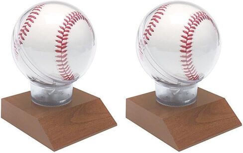 All Star Baseball Holder on Cherry Base Trophy - 4.5 Inch | Game Ball Display Case Award - Engraved Plate on Request - Decade Awards in Saudi Arabia