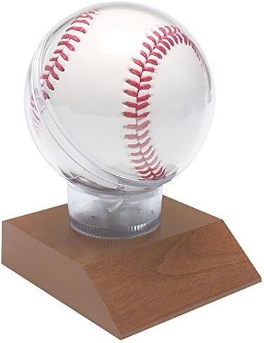 All Star Baseball Holder on Cherry Base Trophy - 4.5 Inch | Game Ball Display Case Award - Engraved Plate on Request - Decade Awards in Saudi Arabia