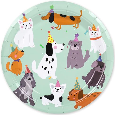 Christmas Paper Plate 9" & 7" Pink Dog Theme Plates Cute Cartoon Puppy Disposable Dinner Plates for Xmas Animal Pet Party Table Decor Supplies, 30 Pcs in Saudi Arabia