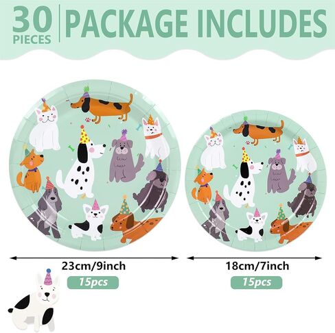 Christmas Paper Plate 9" & 7" Pink Dog Theme Plates Cute Cartoon Puppy Disposable Dinner Plates for Xmas Animal Pet Party Table Decor Supplies, 30 Pcs in Saudi Arabia